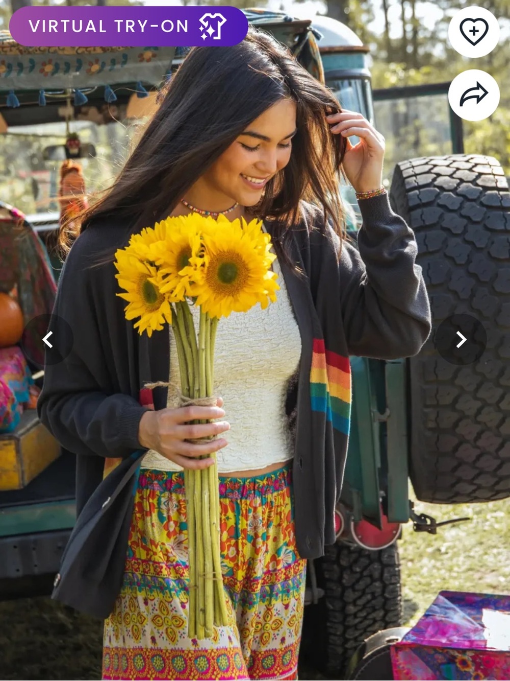 NATURAL LIFE Live Happy Cardigan Sweater Cardigan Rainbow Bands Charcoal Cotton - Picture 7 of 15